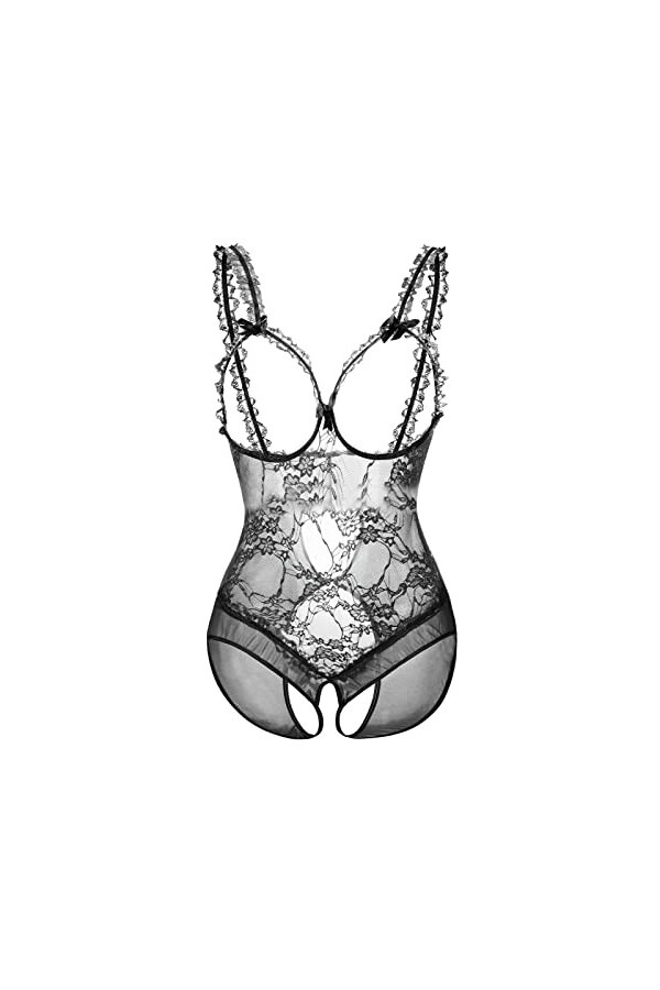 Deshabillé Body Combinaison Lingerie Sous-vêtements amusants pour femmes dentelle ouverte entrejambe rosée sein voir à traver