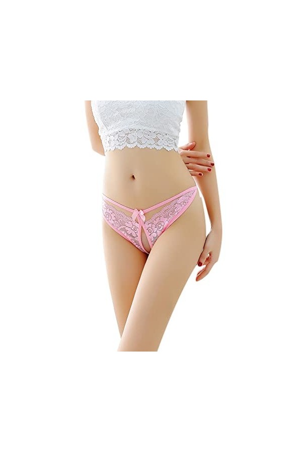 chiphop Lingerie Masculine String String Lace Hollow Briefs G Super sous-vêtements Culottes Femmes Sexy Dentelle Pink, One S