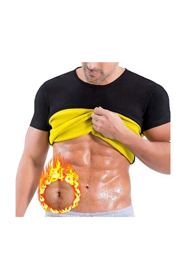 Gsheocm Shapewear Femme Manches Courtes Fitness Soudure, Gilet de Sport Moulage Haut pour Hommes Corsage Pantalon Ventre, Noi