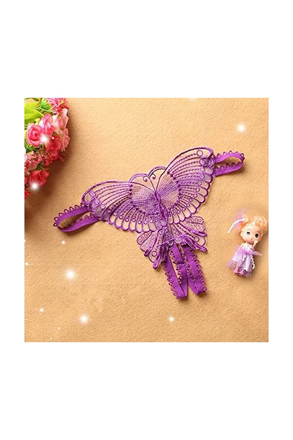 BIISDOST Solide Dentelle féminine Sexy Transparent Culotte Thong Fashion Color Lingerie Transparente Long Purple, One Size 