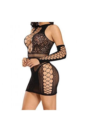 Clubwear Bodycon Party Jumpsuit Sexy Sex Underwear Butterfly Bag Butt Dress Mid Sleeve Skirt Une pièce Dentelle Babydolls Lin