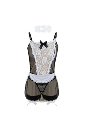 Sous-vêtements sexy en dentelle pour femme, Noir , XL