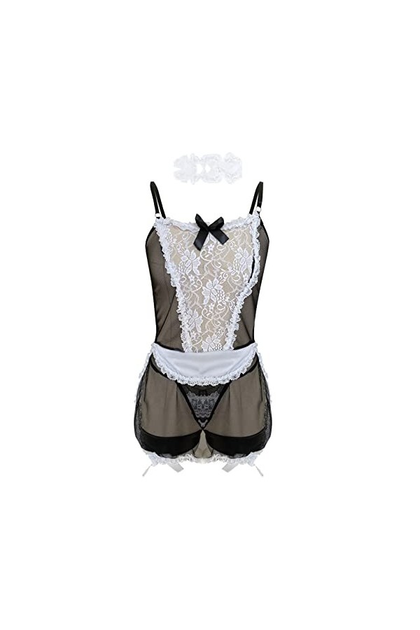 Sous-vêtements sexy en dentelle pour femme, Noir , XL