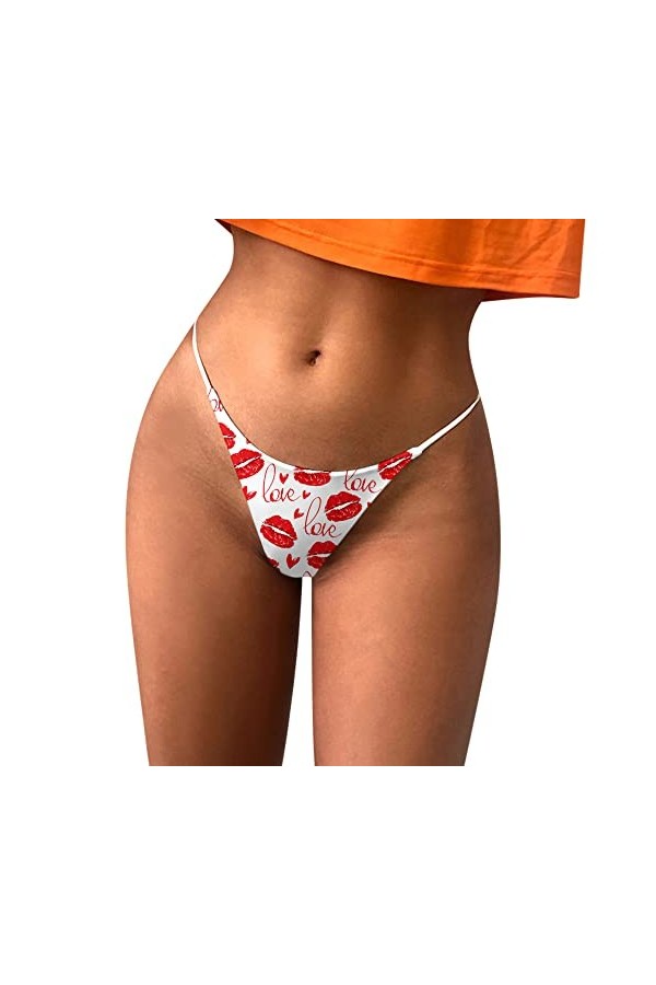 Sous-vêtements en coton confortable pour femme String taille basse Dos en T Culotte sexy douce Culotte pour femme Où est ma c