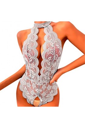 Hasagimol Lingerie Sexy Femme éRotique Pute One-Piece Deep V Dos Nu Réglable Teddy Sous-VêTement Ouvert Dentelle Babydolls Bo