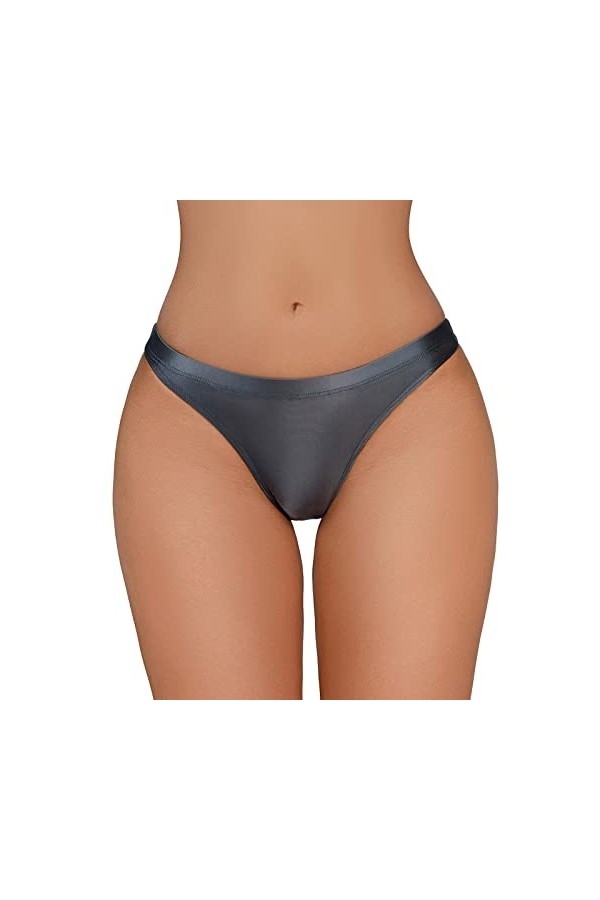 Ghemdilmn Slips soyeux et brillants pour femme taille basse, transparent, sexy sous-vêtements sexy sexy pour, gris, L