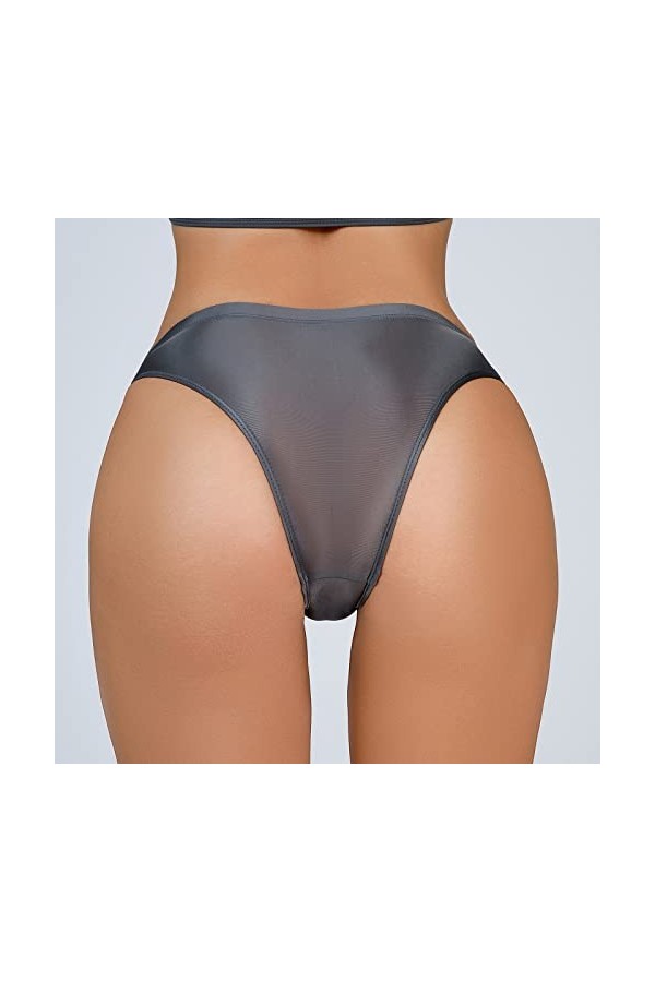 Ghemdilmn Slips soyeux et brillants pour femme taille basse, transparent, sexy sous-vêtements sexy sexy pour, gris, L