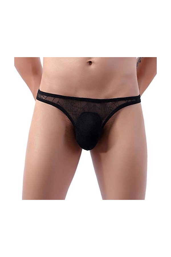 Men Thong Sous-vêtements Lettres Culotte Dentelle Culotte Sous la poitrine Corset Femme Sexy, Noir , XL