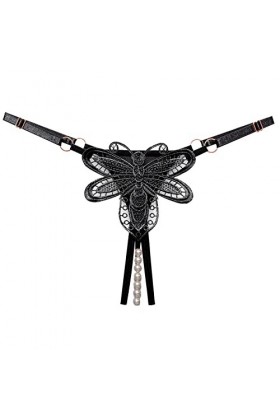 Aoklidil Culotte pour femme - String en dentelle libre - Taille basse - Dentelle sexy - Culotte en T, 1 - Noir., taille uniqu