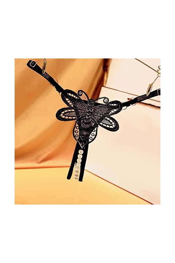 Aoklidil Culotte pour femme - String en dentelle libre - Taille basse - Dentelle sexy - Culotte en T, 1 - Noir., taille uniqu