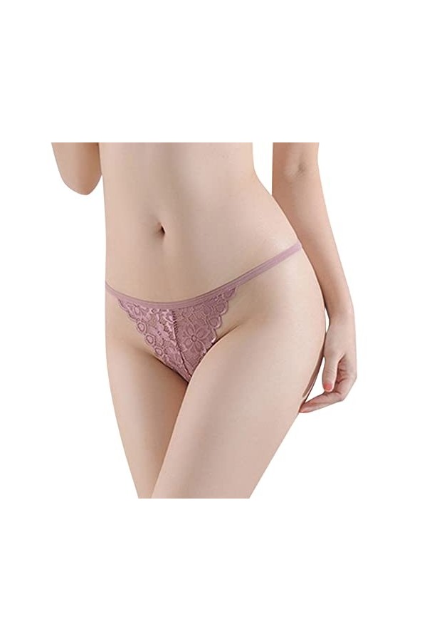 Aoklidil Culotte sexy en dentelle pour femme - String G - Sous-vêtements chauds pour homme, Café A, L