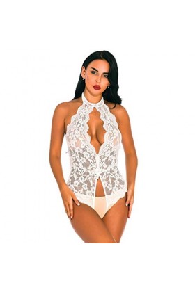 JISUXIAB Porte-jarretelles avec clips pour femme en dentelle florale avec bordure festonnée - Lingerie de Noël pour femme P1