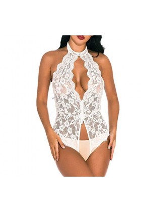 JISUXIAB Porte-jarretelles avec clips pour femme en dentelle florale avec bordure festonnée - Lingerie de Noël pour femme P1