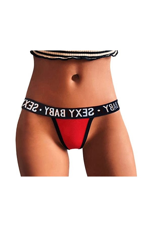 Culotte sexy en coton pour femme - Lingerie sexy - String en T - Sous-vêtements pour femme, Rouge, XL
