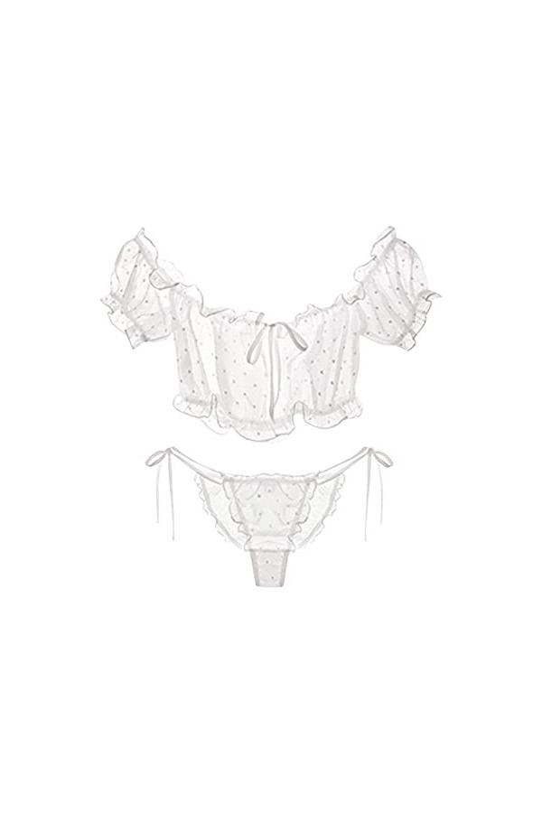 Robe en dentelle pour femme - Vêtement de nuit string - Lingerie 2 string - Vêtements de nuit pour femme, blanc, taille uniqu
