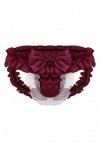LULER Hommes G-String Open Thong Low Anal Dentelle Slip Sexy Culotte Sous-Vêtements Lingerie Body Avec Bonnets, Bordeaux, XL