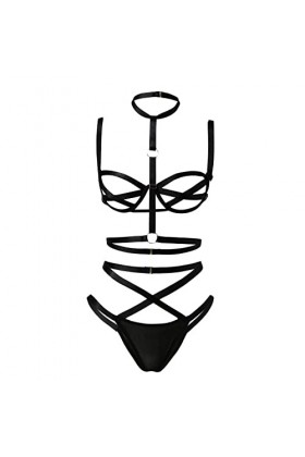 TDEOK Lingerie sexy en dentelle pour femme, Noir , M