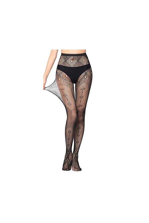 Collants pour femme - Sexy - Long tube - Sexy - Culotte en soie - Rouge et noir, Demi-sang, taille unique