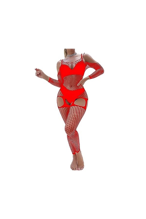 Runhomal Bodystocking Femme Lingerie Sexy Combinaison en Résille Fishnet Sous-Vêtement Transparent Sexy Collants Bodysuit Vêt