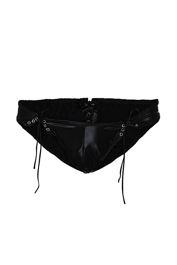 LDZYXY Culottes Hommes Pantalons en Cuir Sexy Lingerie Collants Faux Bandage Crotch