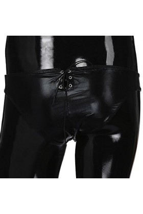 LDZYXY Culottes Hommes Pantalons en Cuir Sexy Lingerie Collants Faux Bandage Crotch
