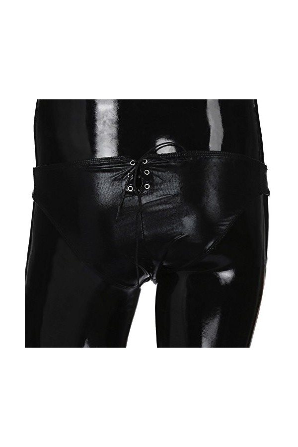 LDZYXY Culottes Hommes Pantalons en Cuir Sexy Lingerie Collants Faux Bandage Crotch