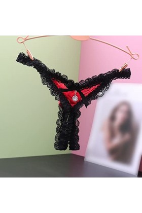 Culotte Bikini en Soie pour Femme Femmes Sexy Dentelle Slips évider Culotte Crochet à Lacets Culotte Tongs G String Lingerie 