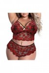 CUTeFiorino Pyjama sexy en dentelle avec anneaux pour femme, rouge, XXXL