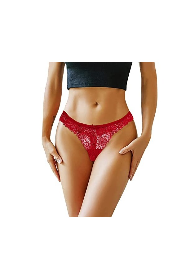 Lingerie Femme Sexy Ensemble Homme Sexy Hot y.2k Femmes 1 Pièce Culotte Rose Floral Dentelle Bow Back Panty Transparent Évide
