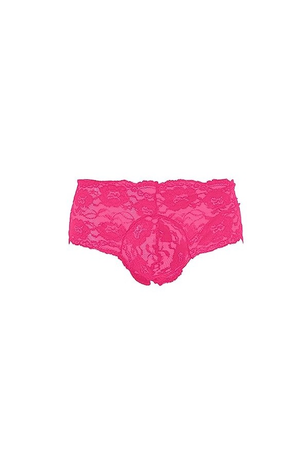 Générique Lingerie Homme Sexy Hot sous-vêtement Sexy pour Homme Rose Lace Transparent Mesh Shorty Taille Basse Ensemble Peign