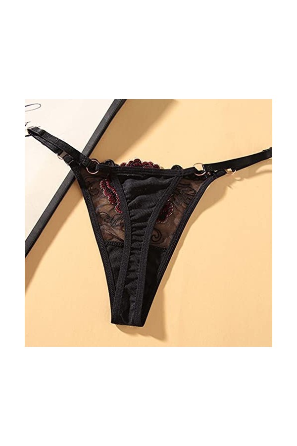 Dasongff String Femme Coquine Hot Tanga Sexy A Dentelle Slips Sexy Chic Stretch Taille Basse Culotte Grille Ficelle Slip Culo