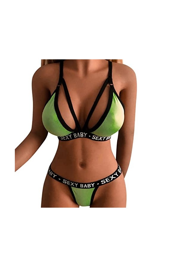 Bustier Sexy Grande Taille Lingerie Sexy pour Femmes Lettres Imprimées Bralette Et Culotte Ensemble 2 Pièces Ensembles De Lin