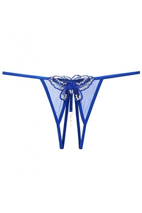 Body Transparent Paillette Basse caleçon Ouvert Coupe Perle Massage String Bustier Tire Lait Main Libre S Blue, One Size 