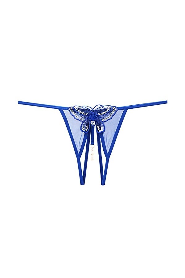 Body Transparent Paillette Basse caleçon Ouvert Coupe Perle Massage String Bustier Tire Lait Main Libre S Blue, One Size 