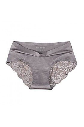 Jiabing Femmes Respirant Glace Soie Texture sans Couture Slips Culottes Femmes Taille Moyenne Sexy Dentelle Dames Culottes Me