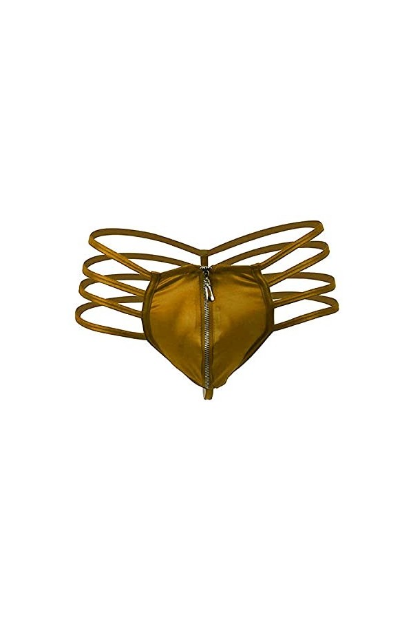 Générique Strings en Similicuir pour Hommes Lingerie Sexy Taille Basse avec Fermeture éclair et Dos Nu Jockstrap Strings sous