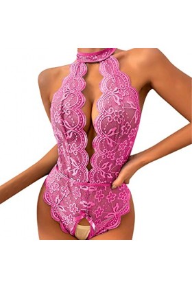 CreoQIJI Corset pour femme - Lingerie tendance - Jeu de rôle - Lingerie sexy - Rouge à carreaux - Avec jarretelles rose vif,