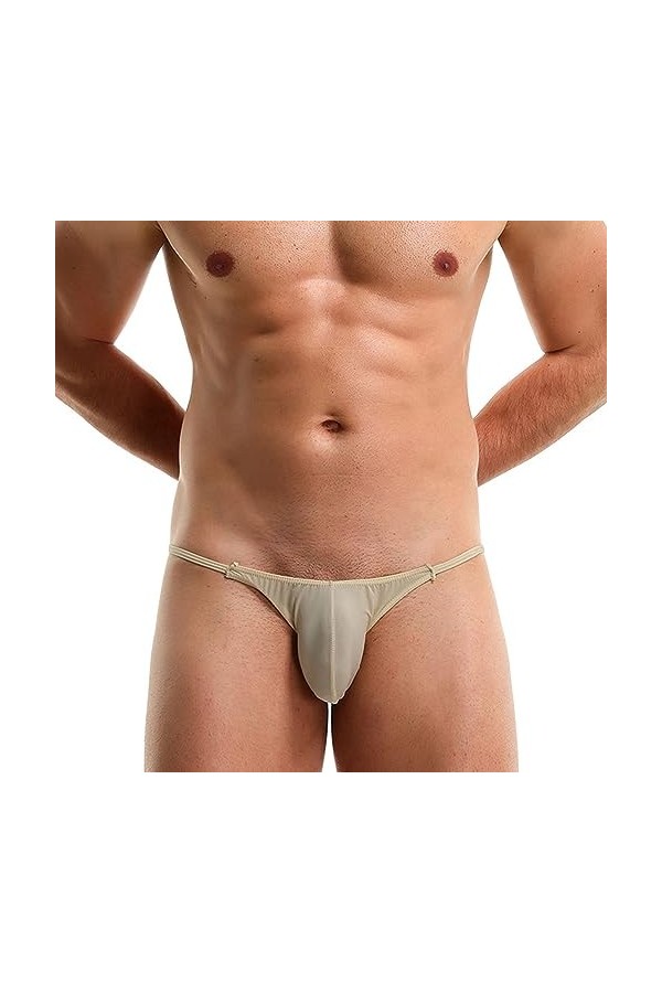 JEShifangjiusu String Hommes Ice Silk U Convex Pouch Thong Culotte De Bikini Respirante De Couleur Unie sous-VêTements Sexy à