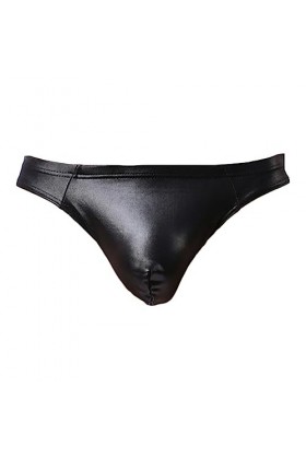 JEShifangjiusu sous-VêTements Sexy en Cuir pour Hommes Culotte De Bikini Butt Lift Bulge Pouch String Taille Basse Le Noir 1