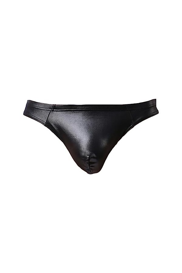 JEShifangjiusu sous-VêTements Sexy en Cuir pour Hommes Culotte De Bikini Butt Lift Bulge Pouch String Taille Basse Le Noir 1