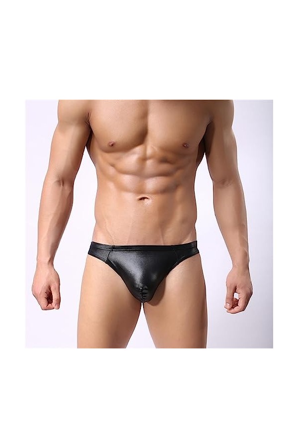 JEShifangjiusu sous-VêTements Sexy en Cuir pour Hommes Culotte De Bikini Butt Lift Bulge Pouch String Taille Basse Le Noir 1