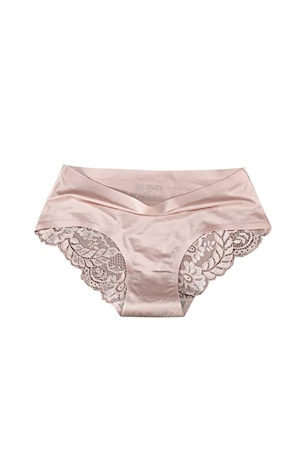 Jiabing Femmes Respirant Glace Soie Texture sans Couture Slips Culottes Femmes Taille Moyenne Sexy Dentelle Dames Culottes Me