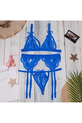 MianYaLi Aranmei Ladies Lingerie Sexy Dentelle Ceinture de jarretière Jeu de Lingerie de Mode Blue, S 