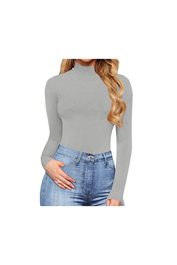 Combinaison sexy à col roulé et manches longues pour femme - Combinaison sexy à manches longues - Barboteuse courte et sexy -