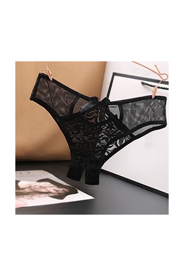 Culottes ouvertes Bas Sexy Femmes Culotte Dentelle Culotte Taille Étape Sous-vêtements Lingerie Laque Infirmière, Noir , tail