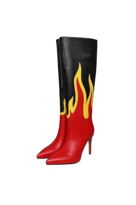 WOkismD 9.5CM/3.74IN Bout Pointu Stiletto Côté Zipper Bottes Hautes Sexy Et Élégant Femmes Genou-Haute Bottes Discothèque Pol