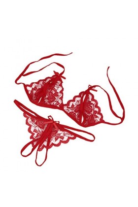 Junhasgood Tenue Sexy Ronde Lady Lace sous-vêtements Lingerie Sexy G-String Sleepwear Body Longue Red, L 