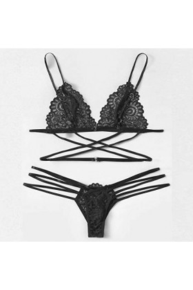 Lingerie erothique Femme - Body Damen Sexy Dessous Spitze Tenue Sexy Dos Nu Pyjamas en Satin Une Pièces Babydoll Night Wear S