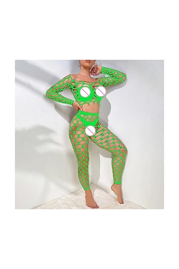 Lingerie Sexy Femme Coquine Hot Grande Taille Costume en Maille à Manches Longues pour Femme Fun Lingerie Lingère Sexy Green