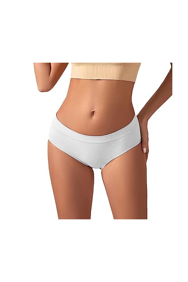 Culotte pour femme - Culotte taille haute - Culotte pour femme - Doux pour le ventre - Taille basse, Blanc., L